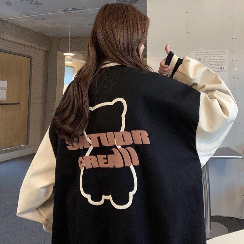 Khoác nỉ bomber gấu satudr cúc bấm full viền