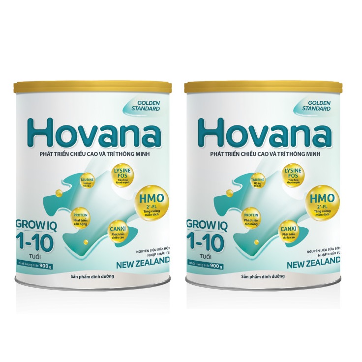 Bộ 2 Lon Sữa Bột Hovana Grow IQ 900gr Hỗ trợ tiêu hóa tốt, tăng miễn dịch, tăng cân tự nhiên cho bé 1 đến 10 tuổi