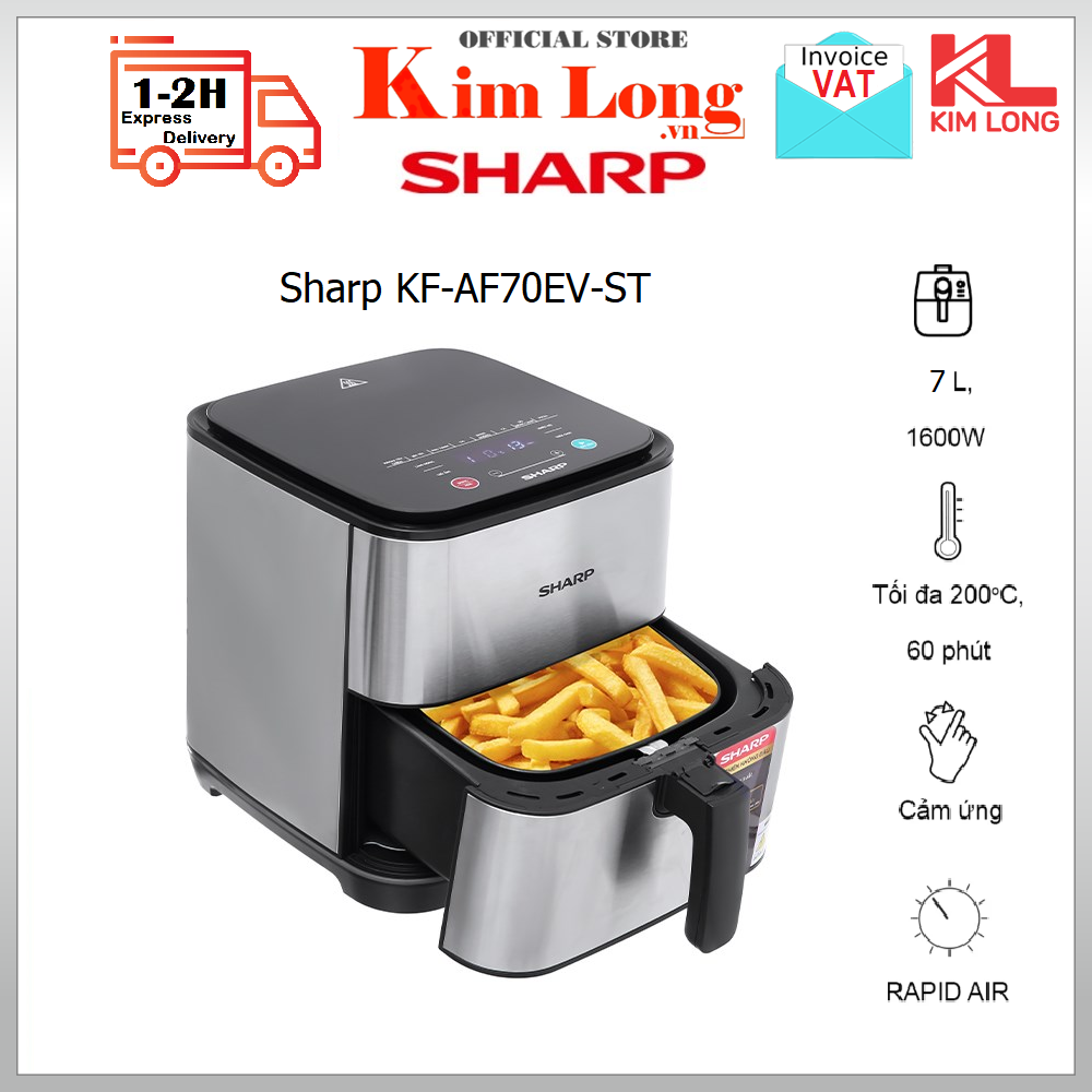 Nồi chiên không dầu Sharp KF-AF70EV-ST dung tích 7 Lít, Công suất 1600W chống dính - Hàng chính hãng