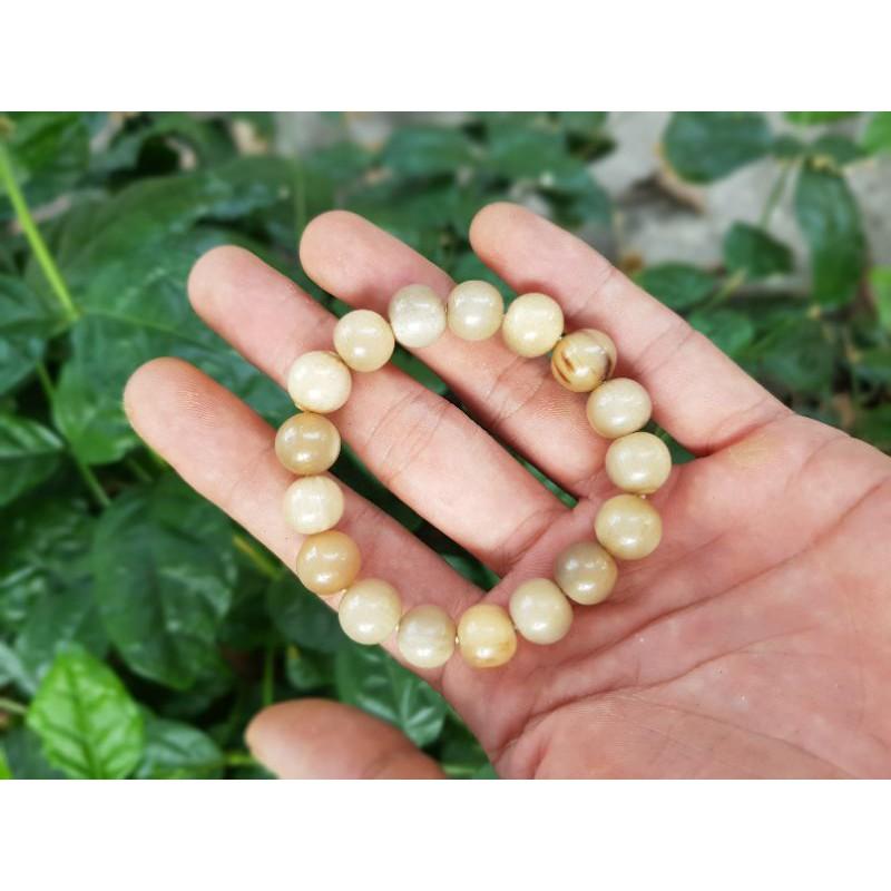 Vòng tay nam hạt 12ly bằng sừng màu trắng gạo