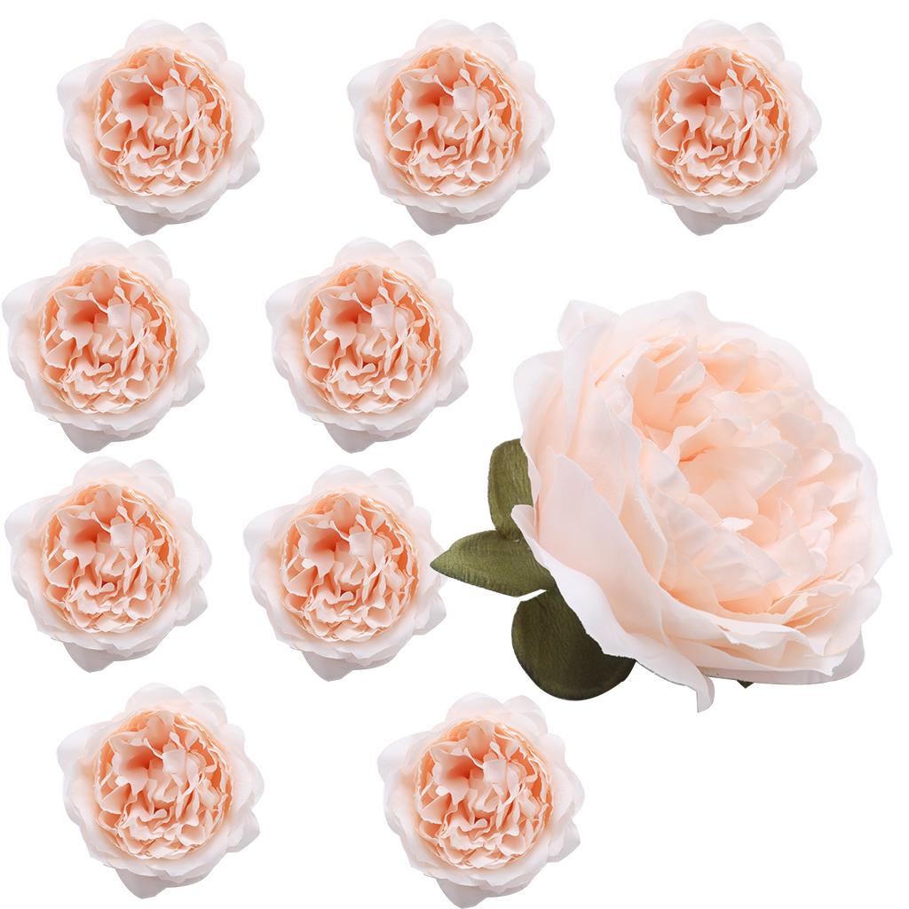 10Pcs Artificial Peony Silk Flower Head Home Wedding Decor Champagne