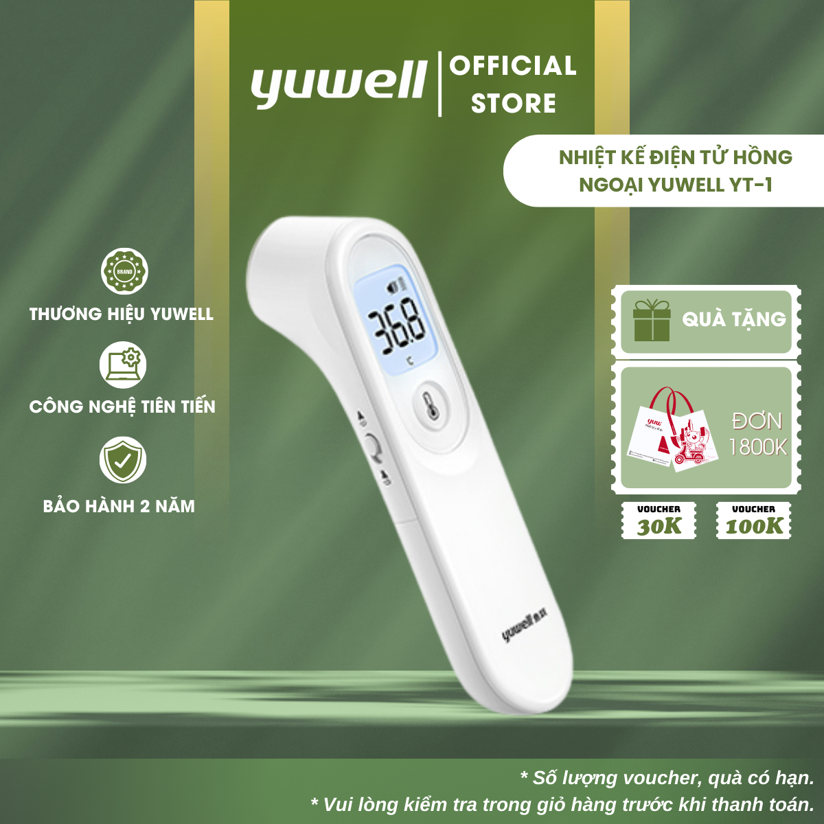 Nhiệt kế điện tử hồng ngoại không tiếp xúc Yuwell YT-1 - [Nhập khẩu chính hãng - Bảo hành 24 tháng]