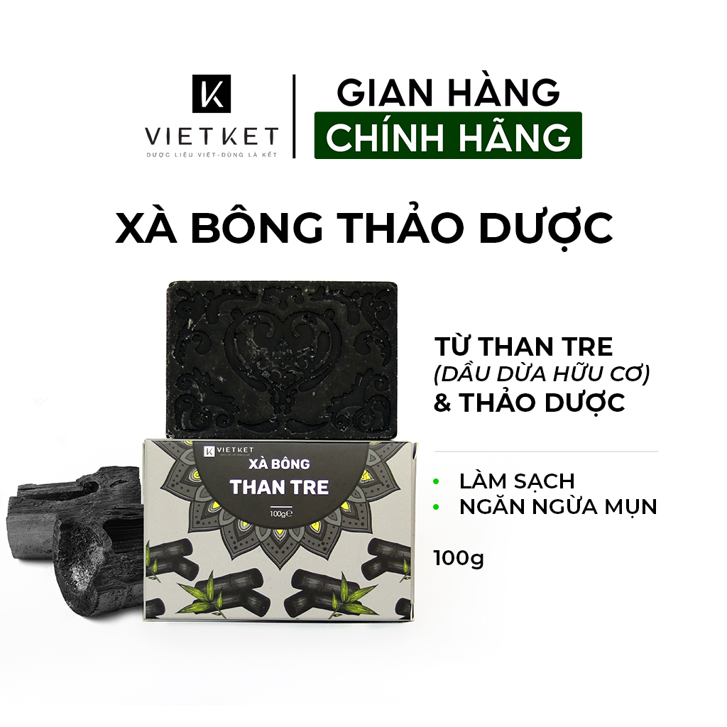 Cục Xà Bông Than Tre VIETKET DDHC 100g - Làm Sạch, Giảm Mụn Lưng, Sáng Da, Duy Trì Độ Ẩm, Hương Thơm Thảo Dược