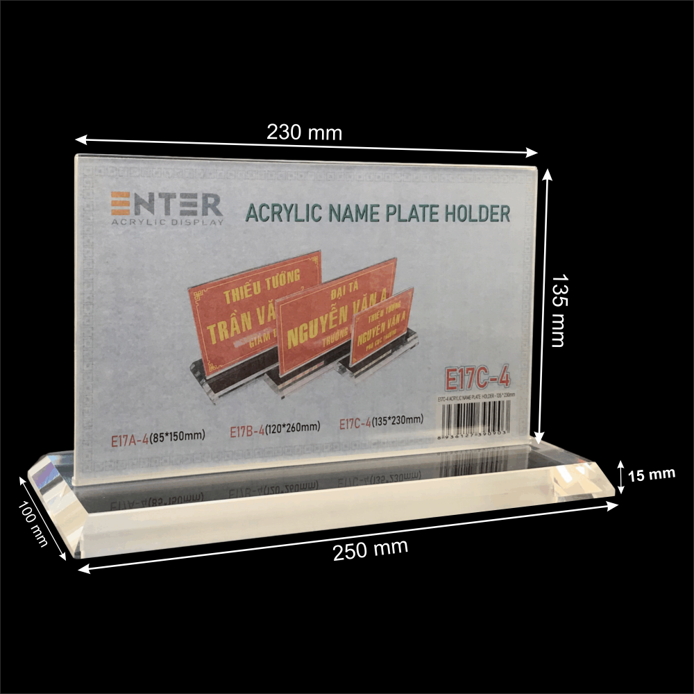 Kệ mica 2 mặt Enter E17C LR 13.5x23cm, đế 10x25cm vát 4 cạnh