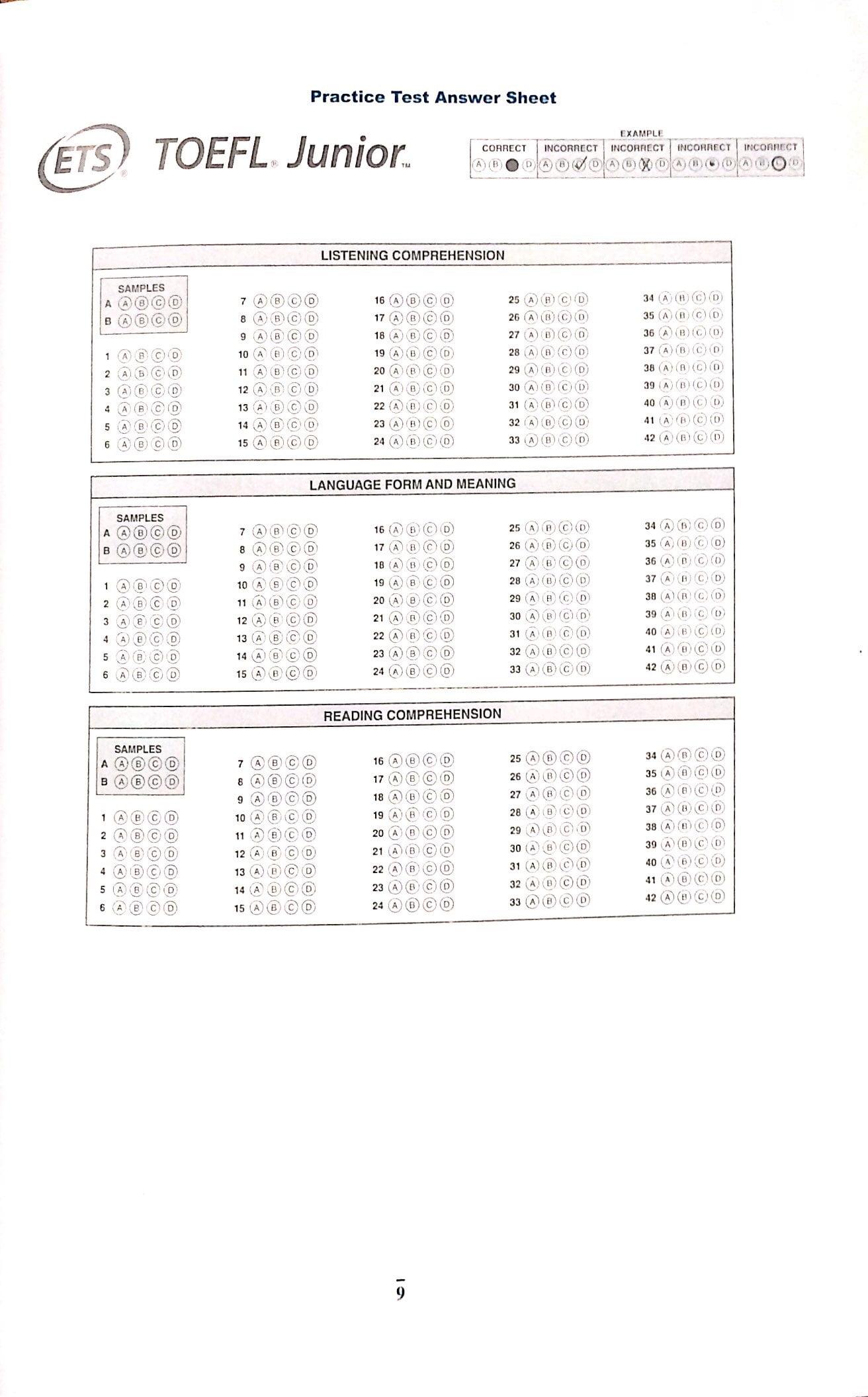 Practice Test for the Toefl Junior Standard Test