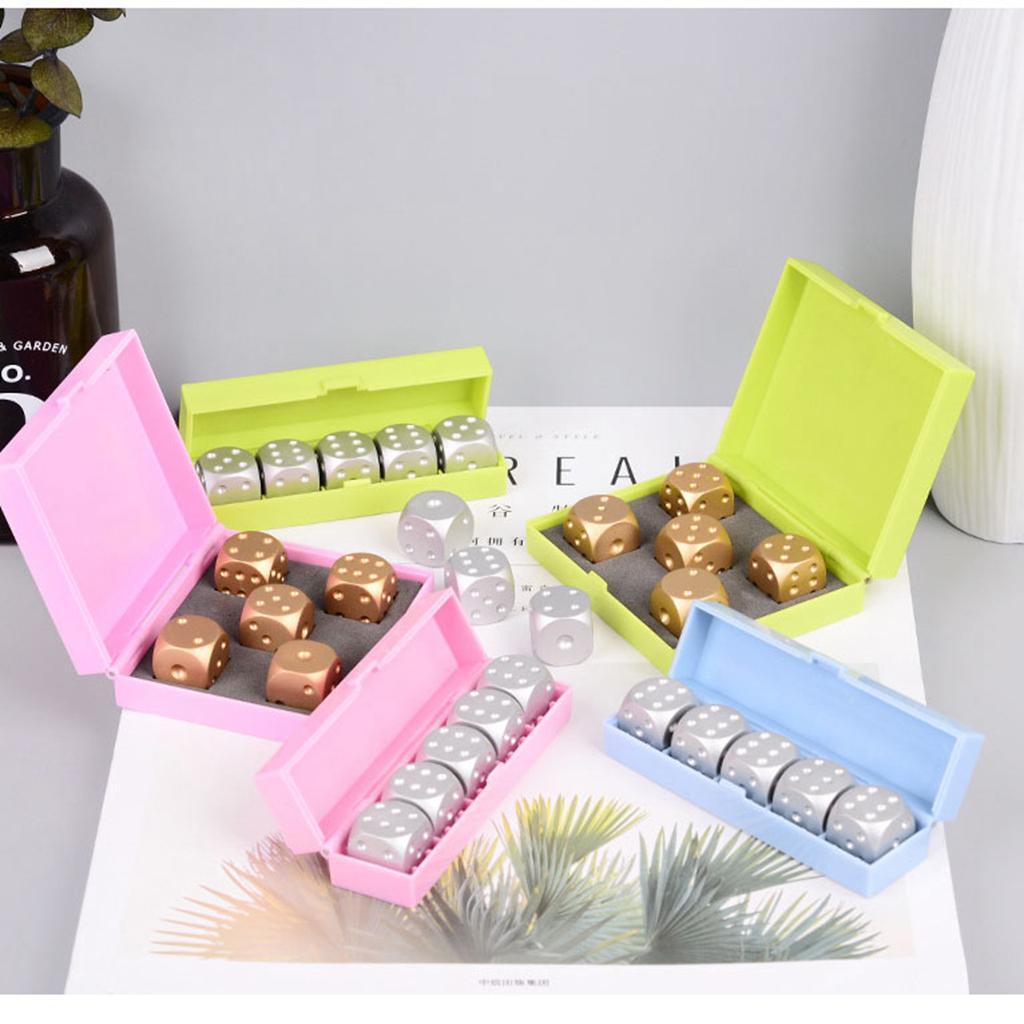 5pcs/set Gold Cube Dice Gift Role Play Games, fully aluminum alloy 6 sided spot dices with a storage box