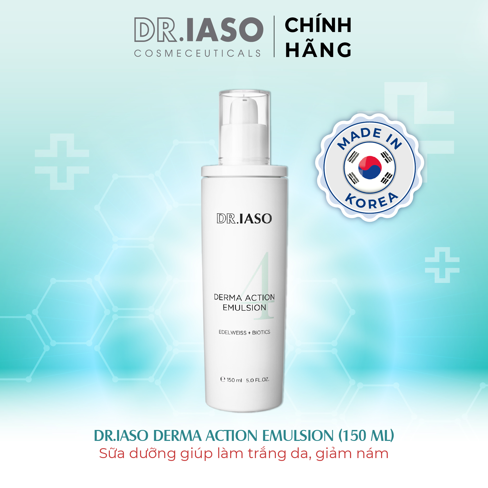 D43 Sữa dưỡng giúp làm trắng da, giảm nám Dr IASO Derma Action Emulsion 150ml