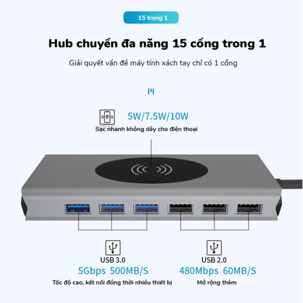 Hub 15in1 kiêm sạc không dây cho điện thoại 10W