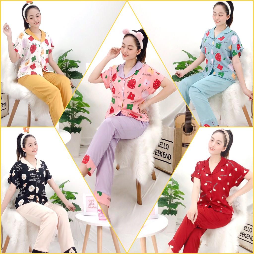 Bộ Mặc Nhà Nữ Siêu Dễ Thương NHIHOUSE71 Áo Tay Bèo Quần Dài Họa Tiết Ngộ Nghĩnh Freesize Dưới 60KG