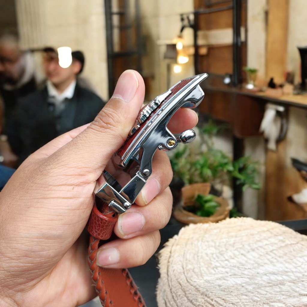 Nịt Da Cá Sấu Gai Liền Đan Viền Thủ Công N33ND1 (mặt bạc)