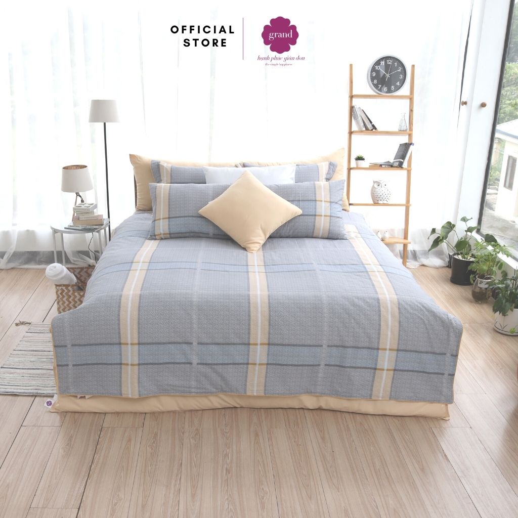 Chăn mền hè thu cotton 100% thiên nhiên GRAND, chần bông Hàn Quốc, 2 màu- họa tiết kẻ phối màu trang nhã, hiện đại.