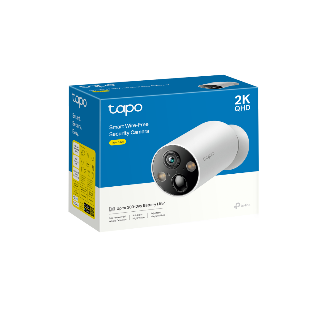 Camera WIFI ngoài trời TP-Link Tapo C425 | 2K 4MP | Đế nam châm | Pin 10KmAh | Cài đặt App Tapo | Bảo hành 2 năm | Hàng Chính Hãng