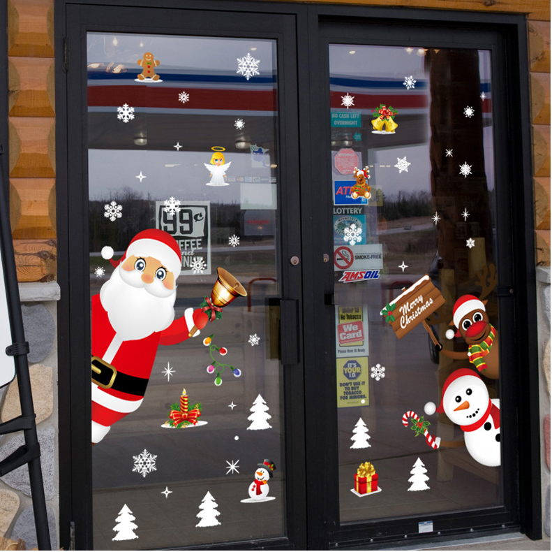 Decal Dán Tường Hình Ông Già Noel, Chủ Đề Giáng Sinh, Decal Trang Trí Văn Phòng, Cửa Hàng, Nhà Ở, Quán Cafe