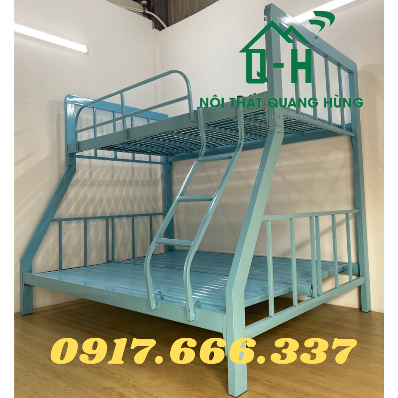 GIƯỜNG TẦNG SẮT HỘP 4X8 MÀU XANH DƯƠNG SIZE 1M2X1M6 DÀNH CHO GIA ĐÌNH