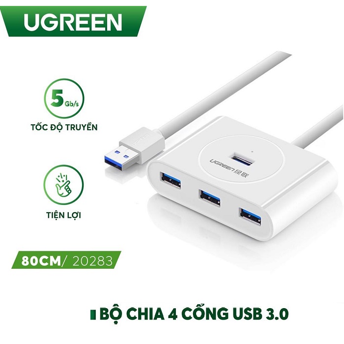 Bộ chia Hub USB 3.0 4 cổng màu trắng dài 1M Ugreen hàng chính hãng