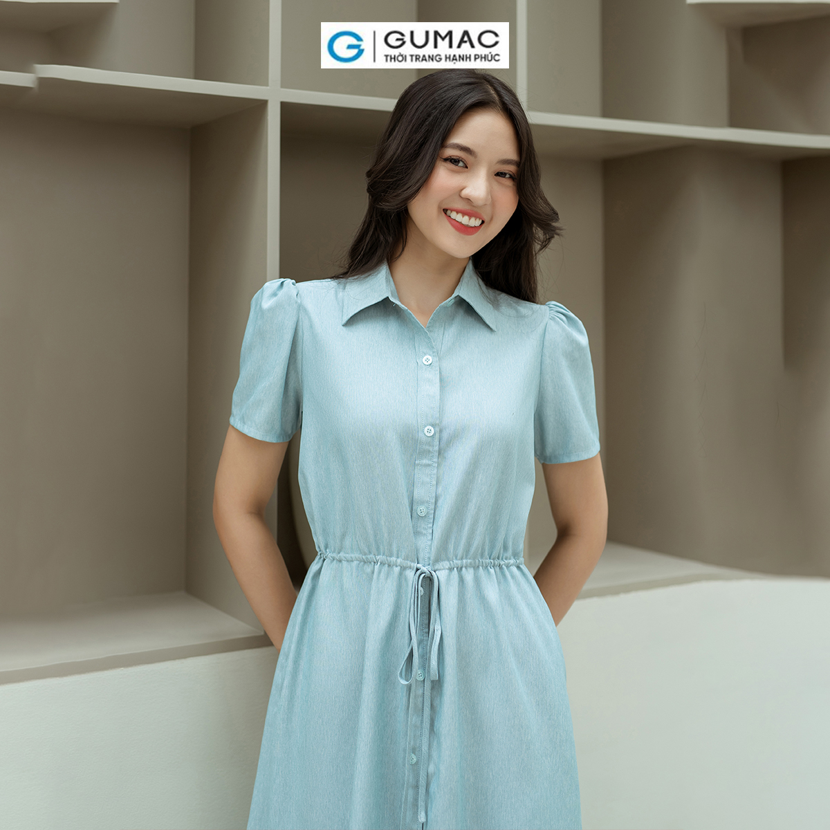 Đầm suông rút dây eo GUMAC DD08026