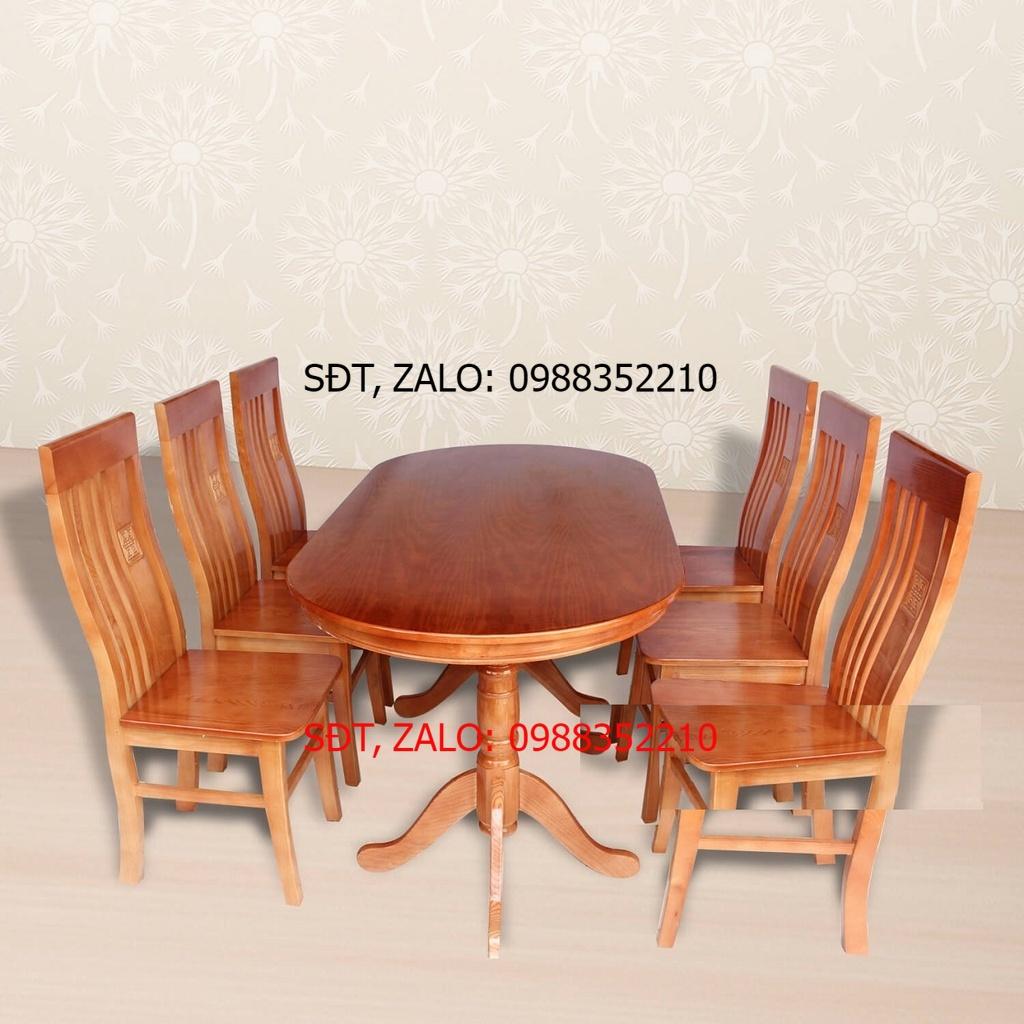 Bộ Bàn Ăn Oval Gỗ Sồi Nga Phun Màu Xoan Đào