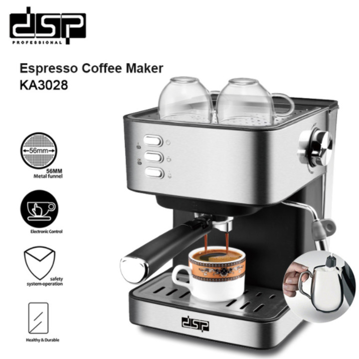 Máy pha cà phê đa năng cao cấp thương hiệu DSP KA3028 - Công suất:  850W - Chất liệu: Thép không gỉ + Nhựa ABS - Trọng lượng: 4,43kg - Hàng Nhập Khẩu