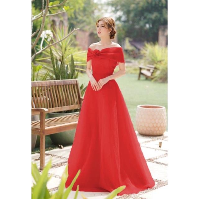 Đầm Maxi xoè bẹt vai kết hoa nổi SANG TRỌNG -MS30Y- Size M/L đến 57kgMM MM