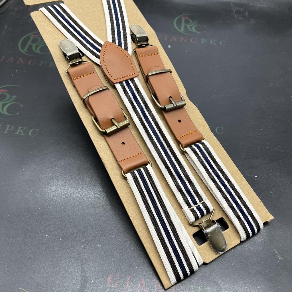 Dây đai chữ Y Nam nữ kẻ dây thun đính da khóa đồng Phụ kiện cưới Giang