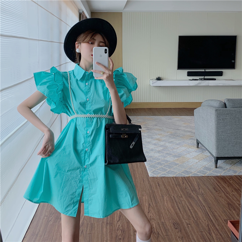 Đầm sơ mi tay bèo cực sang