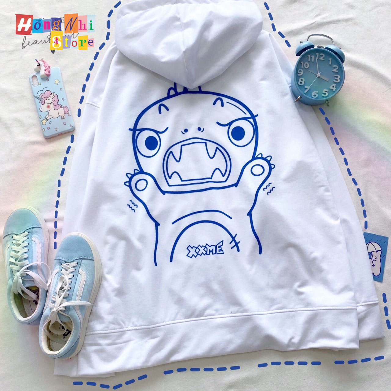 Áo Hoodie Zip In Hình Dáng Rộng - Khoác Hoodie Dây Kéo In Hình Unisex - MM