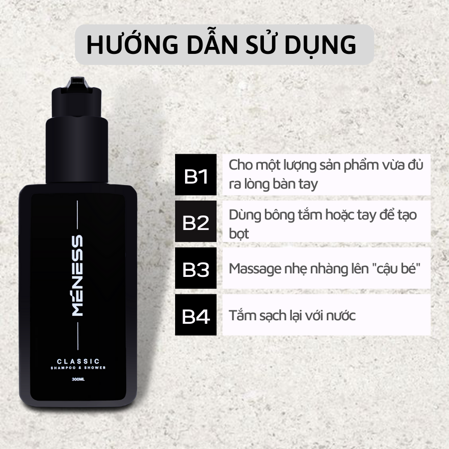 Sữa tắm gội toàn thân 2in1 MENESS dành cho nam giới, hương nước hoa AQUA khử mùi và làm sạch sâu, dung tích 300ml