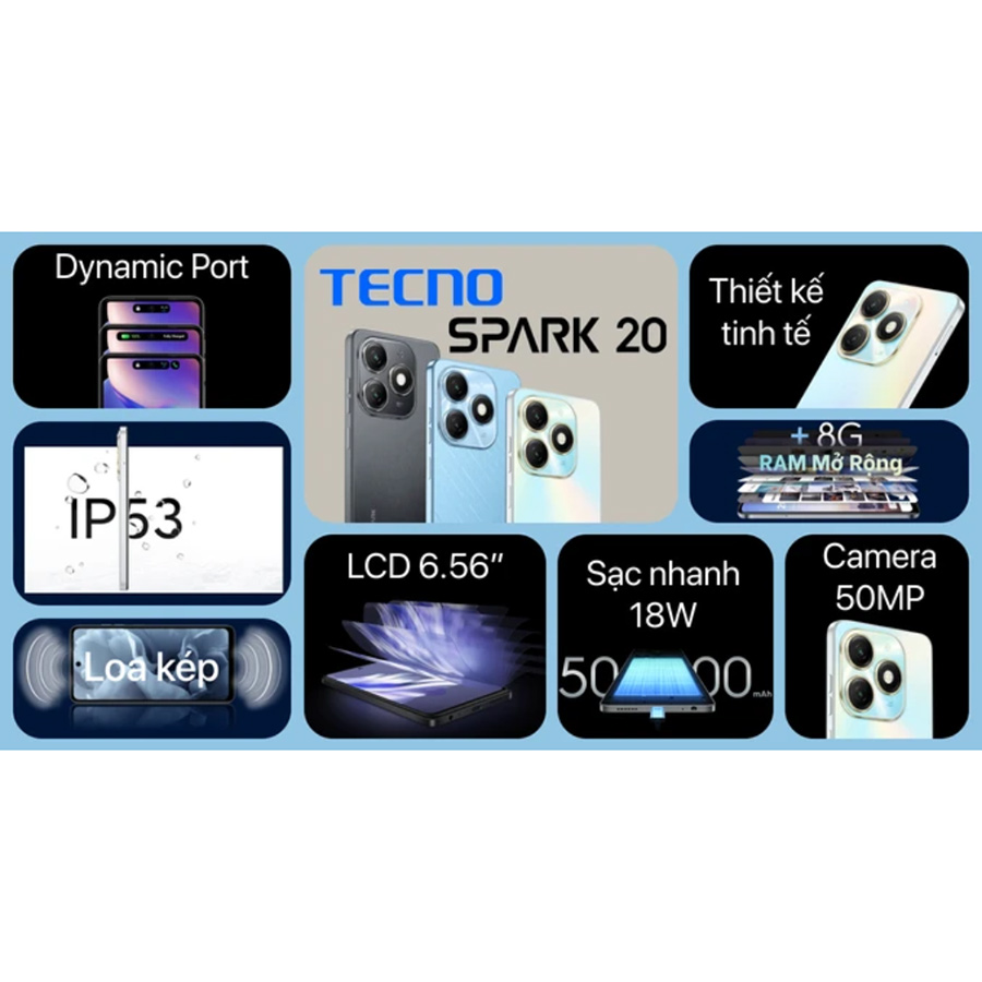 Điện thoại Tecno SPARK 20 8GB/128GB - Hàng chính hãng
