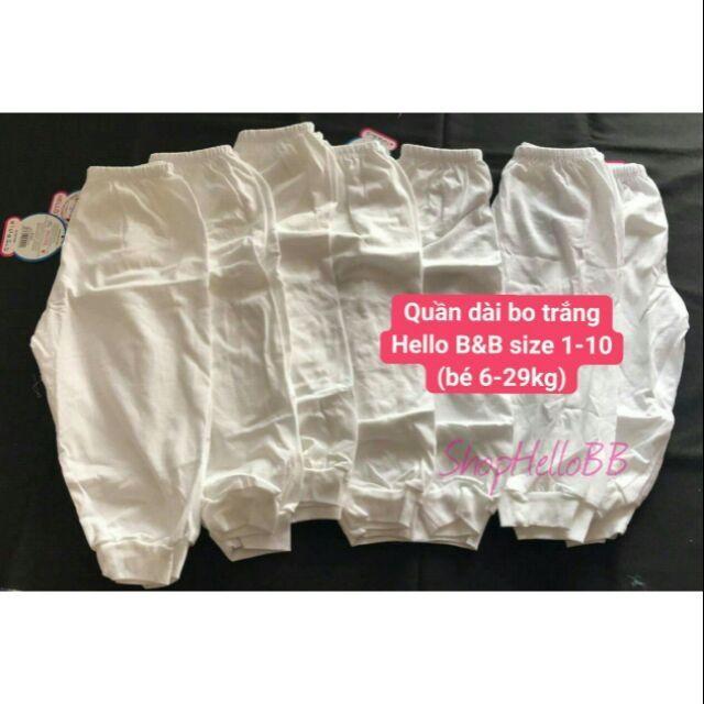 Size bé 6-40kg Quần bo trắng Hello BB cotton 100% mềm mịn mát| Hellobb |Kiddy and Mommy