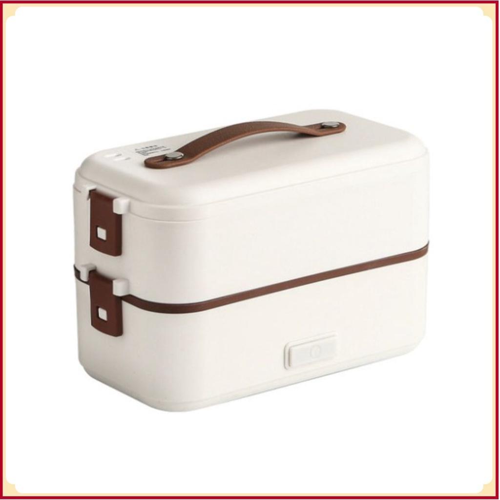 Hộp cơm hâm nóng quai xách văn phòng 2 tầng Bento White