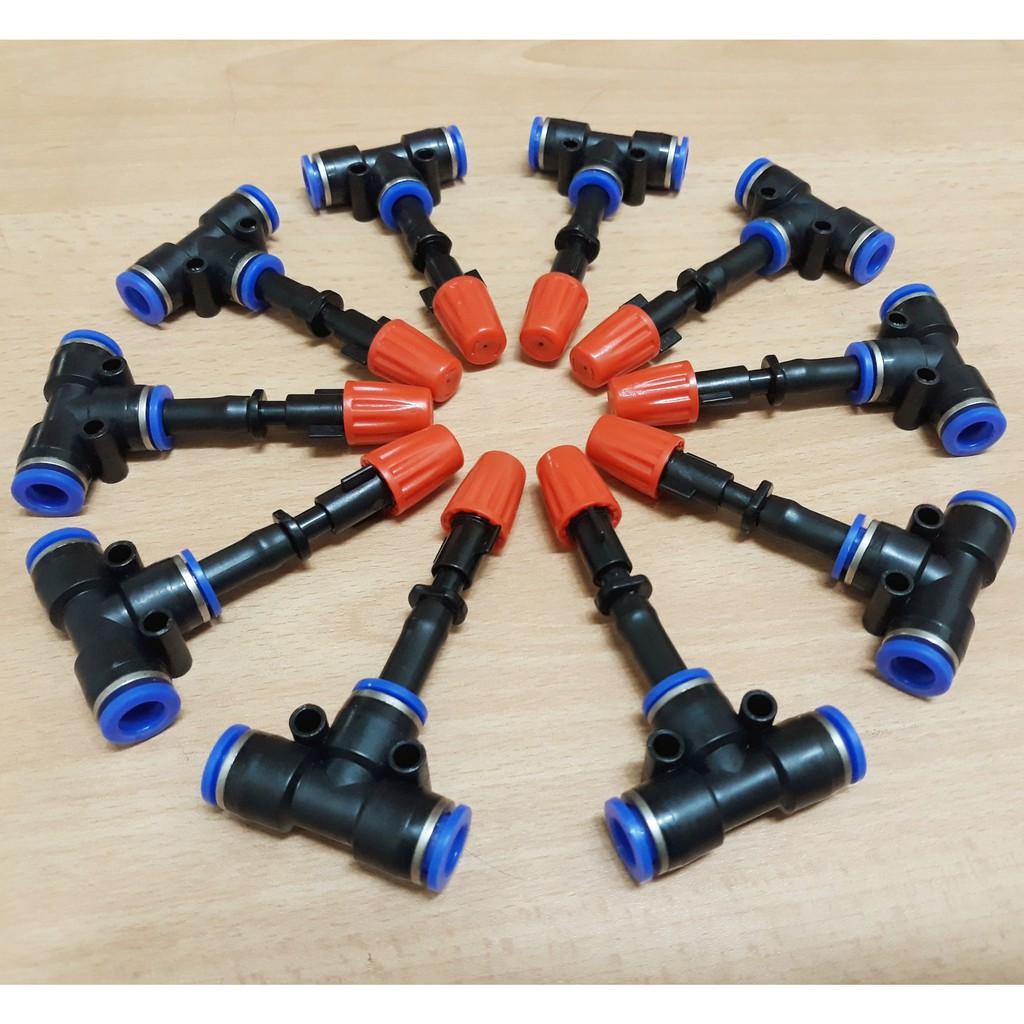 COMBO 10 BÉC PHUN SƯƠNG 1 HƯỚNG MÀU CAM KÈM NỐI NHANH T 8MM- BÉC TƯỚI LAN
