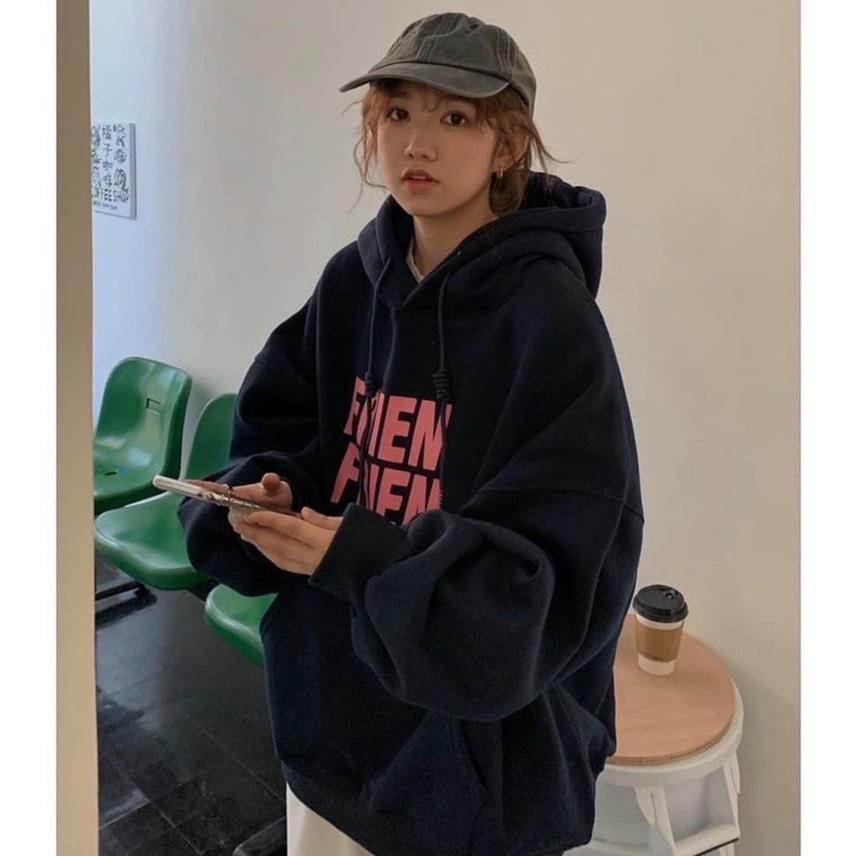 Áo Khoác Hoodie Tròng Đầu FRIEN Kiểu Tay Phồng Dáng Rộng Phối Nón Chất Nỉ Bông Dày Dặn Siêu Cá Tính