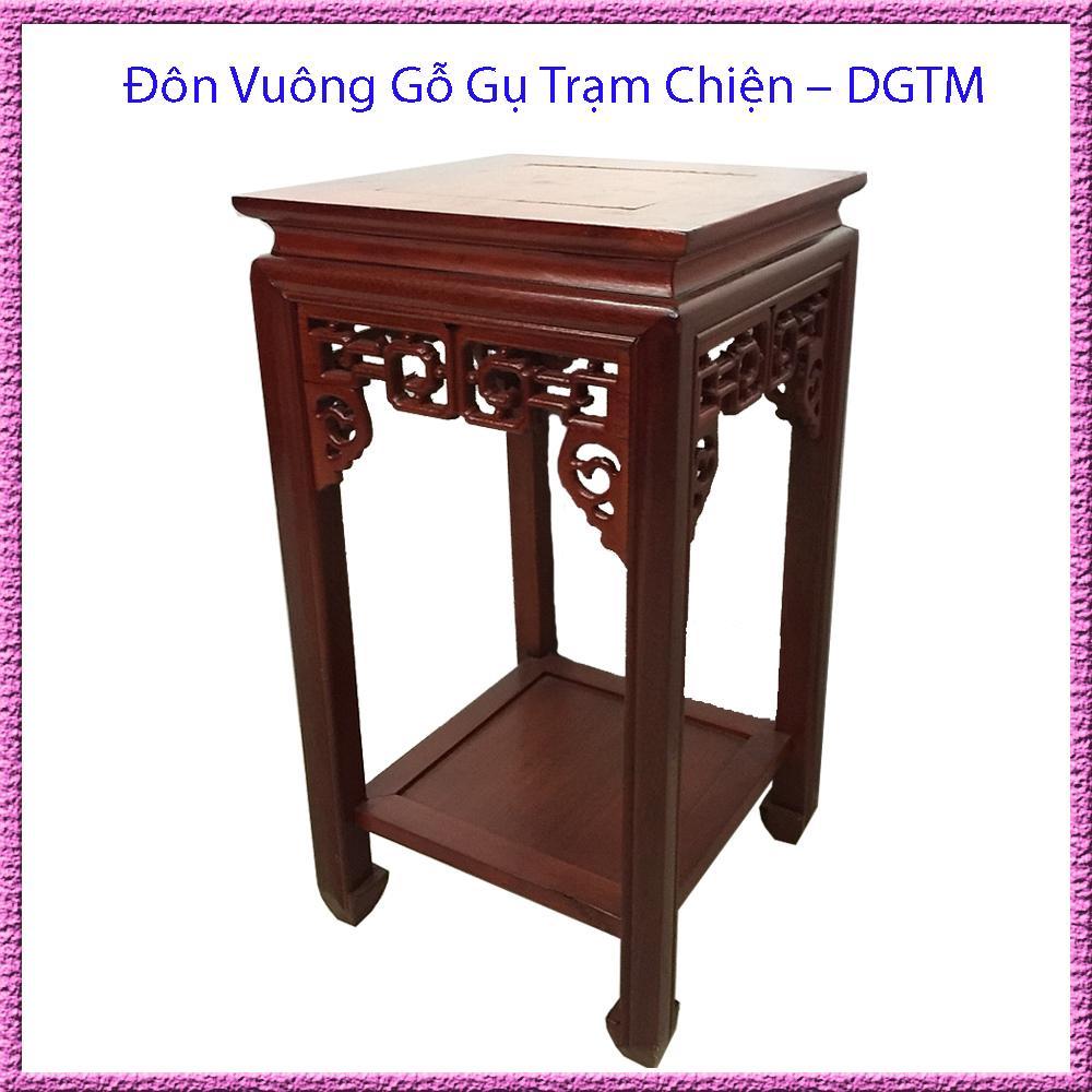 Đôn Vuông Gỗ Gụ Trạm Chiện Kích Thước 30 X 30 x 80cm