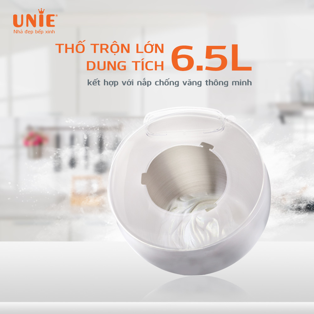 Máy Trộn Bột Đánh Trứng Đa Năng UNIE UE-990 Tiêu Chuẩn Đức Dung Tích 6.5 Lít Công Suất 1800 W - Hàng Chính Hãng