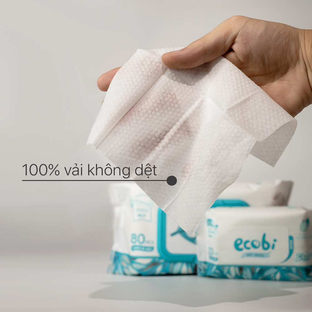 Khăn giấy ướt cho bé Ecobi gói 20 tờ không mùi không cồn không paraben an toàn cho làn da nhạy cảm của bé