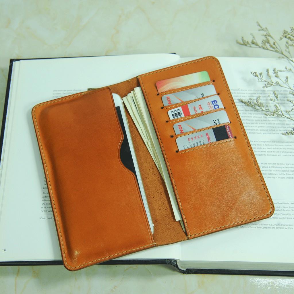 Ví da nữ thời trang cầm tay kèm ngăn đựng thẻ -Da bò nhập khẩu - Đồ da Handmade - DT764