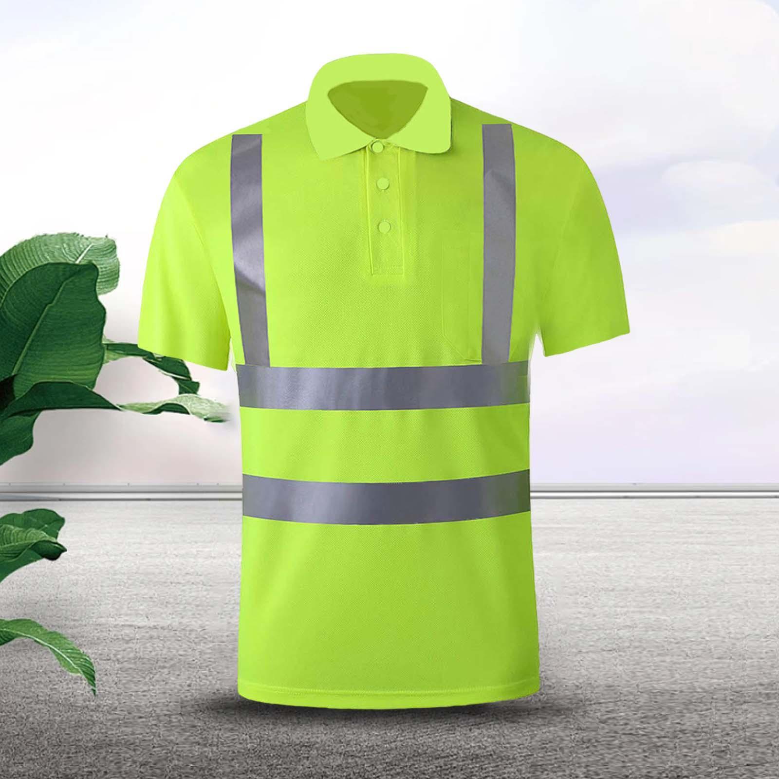 High Visibility Short Sleeve Reflective work Shirts Quick Dry Safety Shirt Work Wear Shirts for Cycling Road Men Adult Workwear