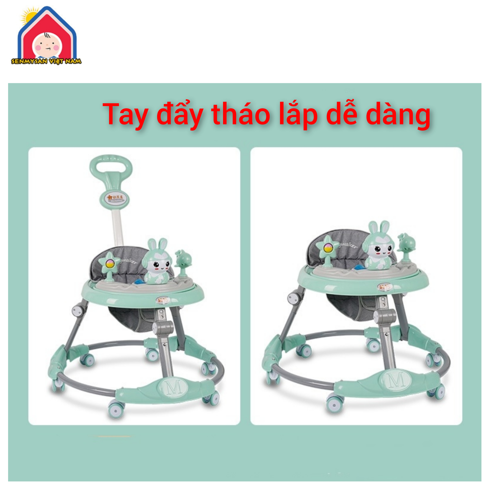 xe chạy tròn tập đi cho bé có tay đẩy+bàn nhạc tích hợp làm bàn ăn+6 nấc chỉnh cao thấp