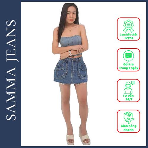 Quần short jean túi hộp SJS04 - Quần jean giả váy cá tính, Phong Cách Gợi Cảm Cho Nữ | Samma Jeans