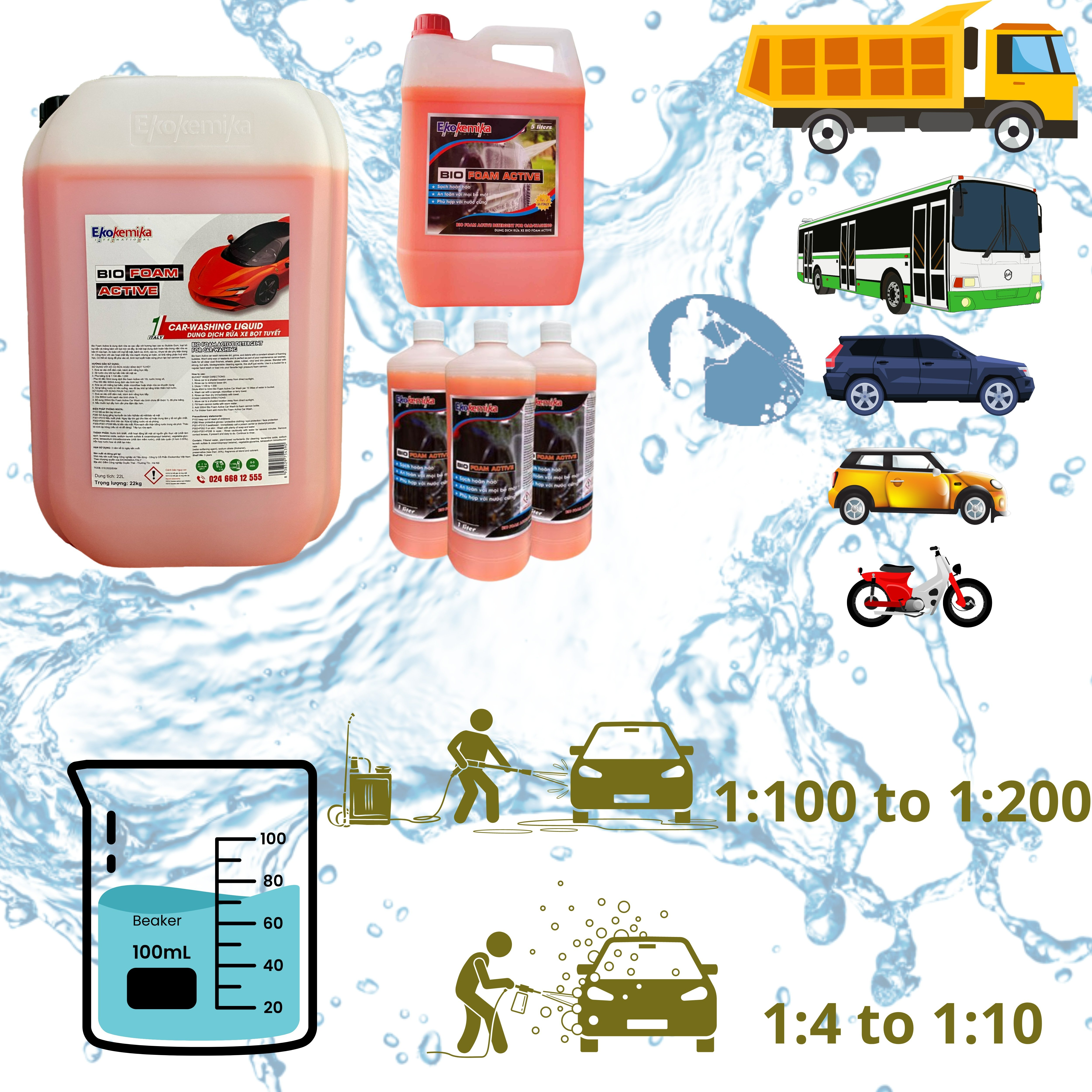 Bio Foam active - 1 lít - Dung dịch rửa xe bọt tuyết - Nước rửa xe - Ekokemika