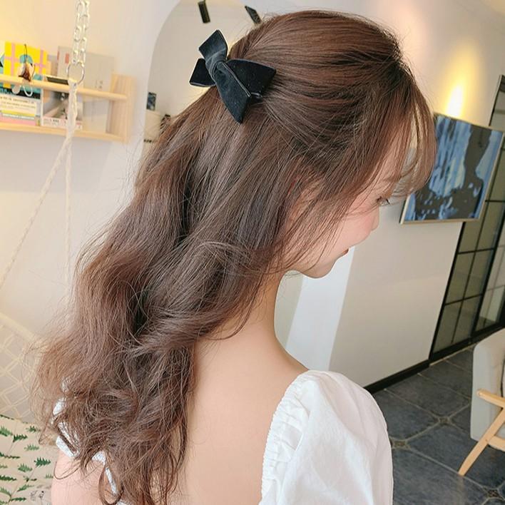 Dây buộc tóc nơ đen, cột tóc vải nhung thời trang Hàn Quốc retro - tiemcuaxu
