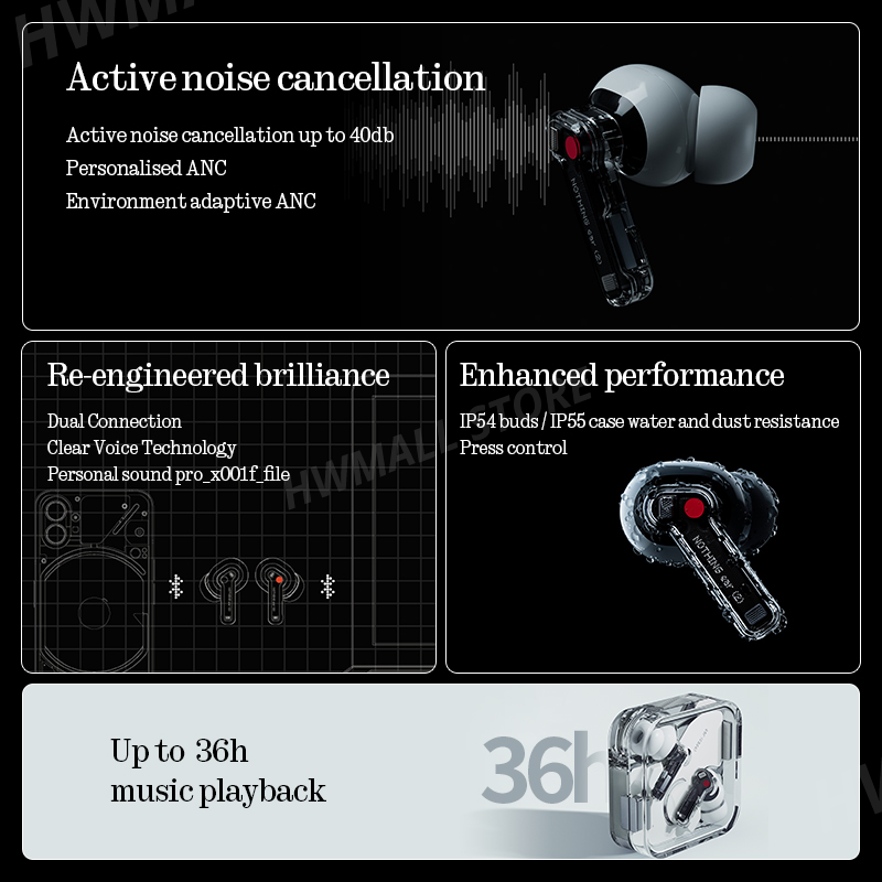 Thế hệ mới bán trước Không có gì Ear  Chứng nhận không dây Hi-Res Thiết kế buồng kép lên đến 40dB Giao hàng vào ngày 28 tháng 3 Ear 2 Color: Thêm Bluecase