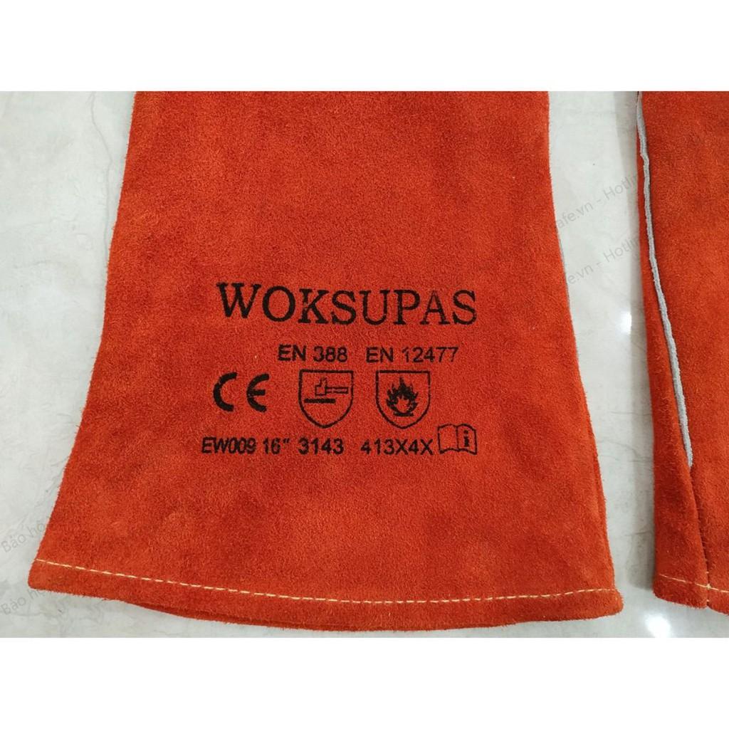 Găng tay da hàn Woksupas EW009 Bao tay hàn da bò, chống cháy, chịu nhiệt, tia lửa văng bắn, lớp lót cotton chống hầm bí