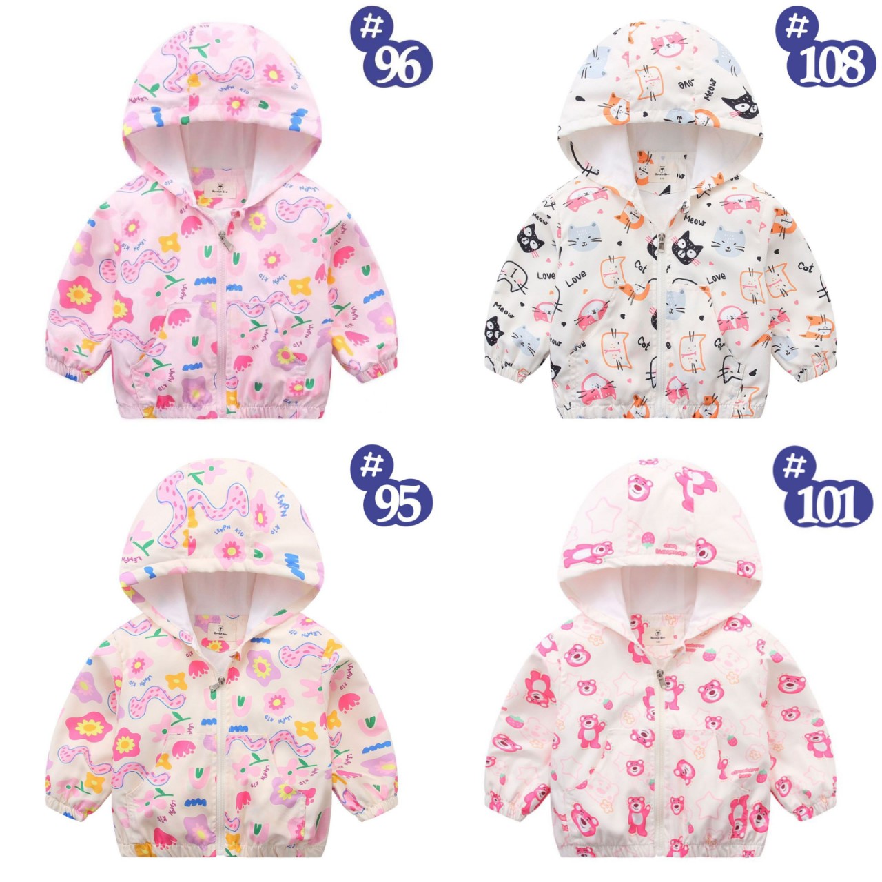 Áo khoác gió cho bé, Áo gió bé gái xuất Hàn 2-7 tuổi 2 lớp in hình động vật cao cấp lót cotton hình ngộ nghĩnh