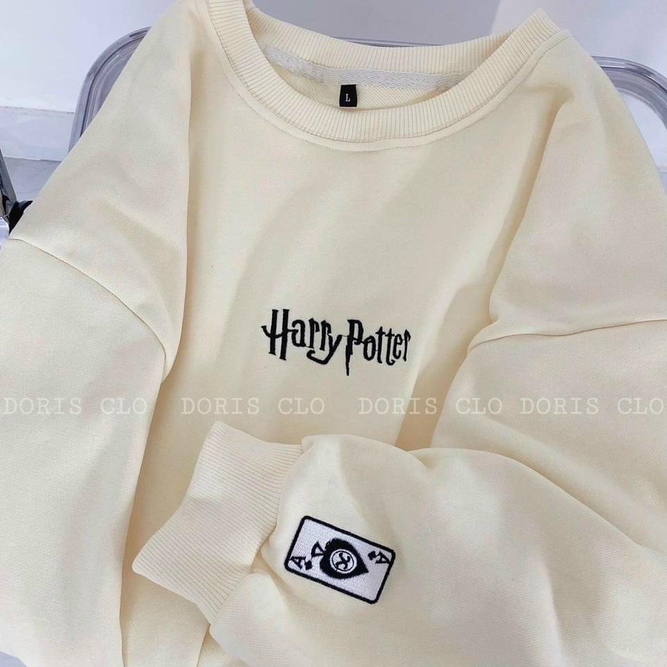 Áo Sweater Tay Phồng Dáng Rộng In Hình Lá Bài Harry Chất Nỉ Mềm Mịn Thiết Kế Dễ Thương Siêu Đẹp