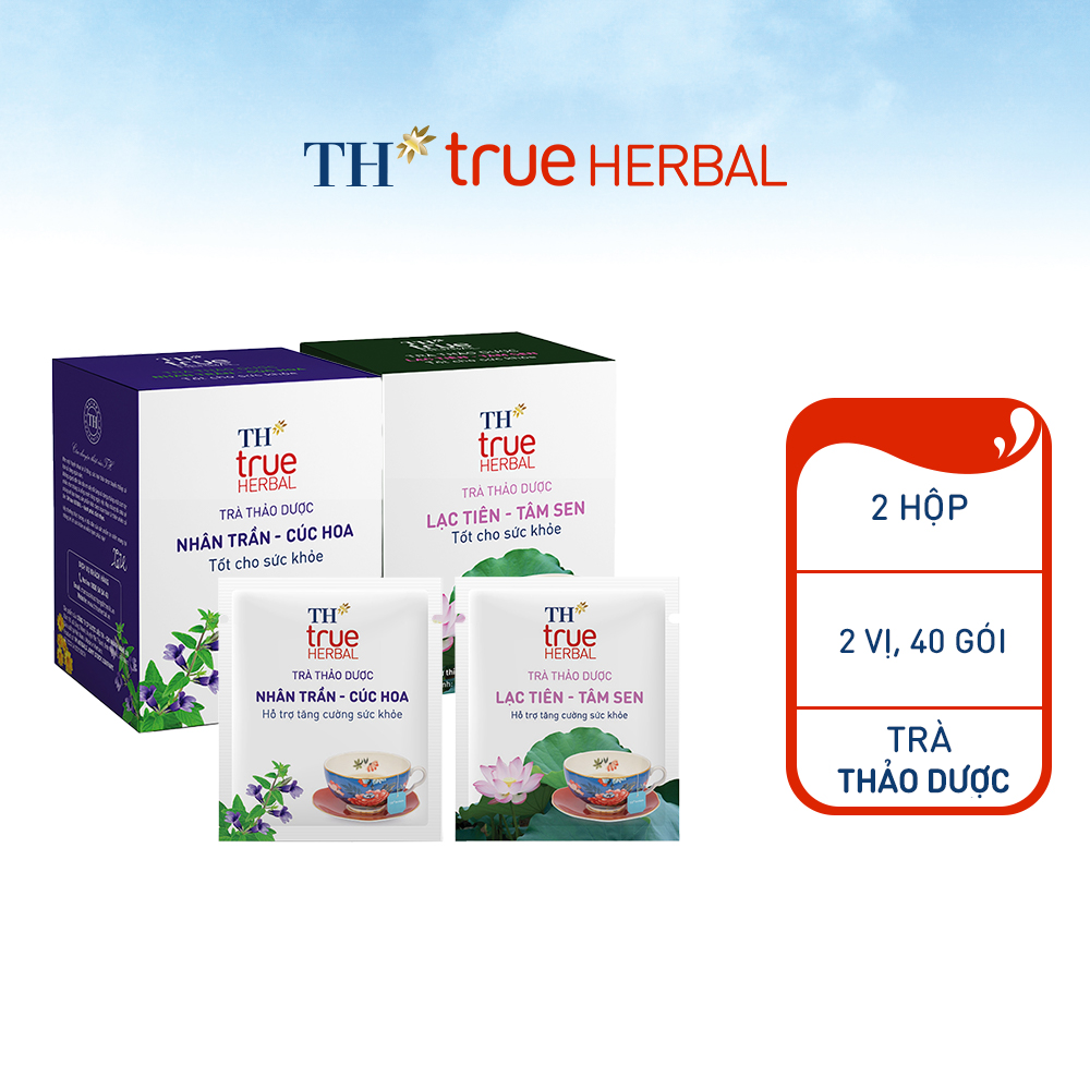 Bộ 2 hộp Trà Nhân trần – Cúc hoa & Trà Lạc tiên – Tâm sen TH True Herbal