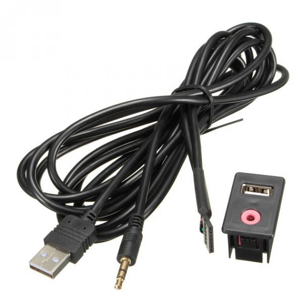 USB AUX Adapter Socket 3.5mm Jack Car Dashboard Mounted Extension Cable