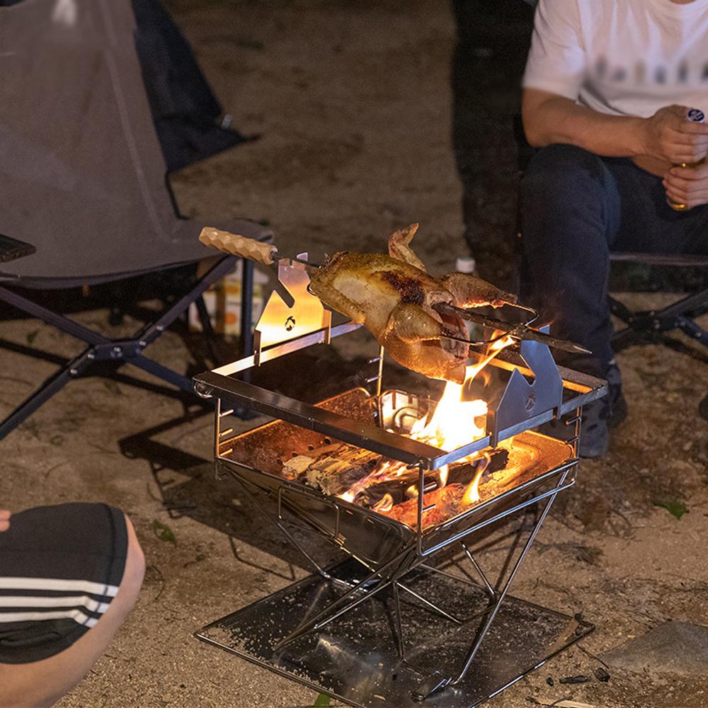 CAMPINGMOON BBQ Rotatable Rotisserie Rack 2 Heights Adjustable Roast Grill Outdoor Camping Picnic Barbecue Meat Grill