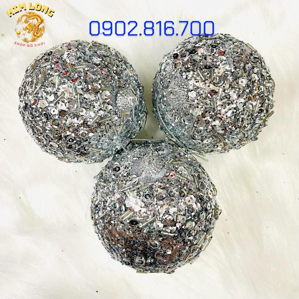 Set 3 trái châu đính kim tuyến kim sa 8cm vàng bạc đỏ phụ kiện trang trí noel ngày lễ Giáng sinh