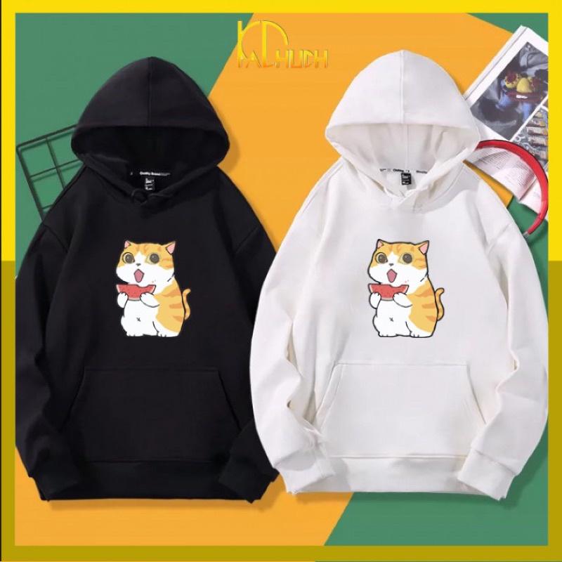 Áo hoodie cặp nam nữ in mèo ăn dưa hấu